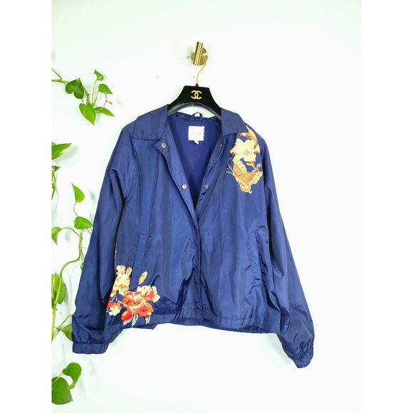 UO x SILENCE NOISE Navy Floral Satin Lightweight Windbreaker Bomber Jacket M - Picture 4 of 14
